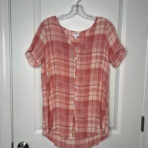LulaRoe Button Down Tunic Size Medium Short Sleeve Light weight Rayon/Poly Blend